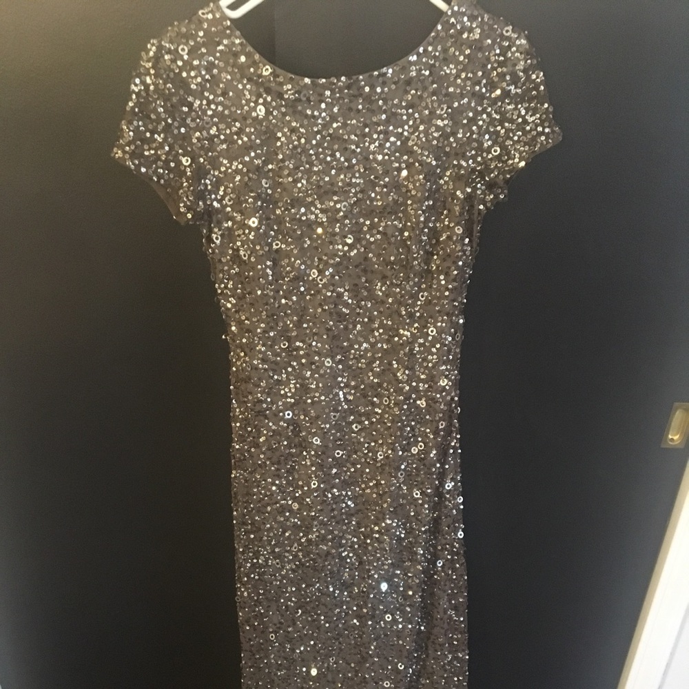Gray Short Sleeve Evening Gown
